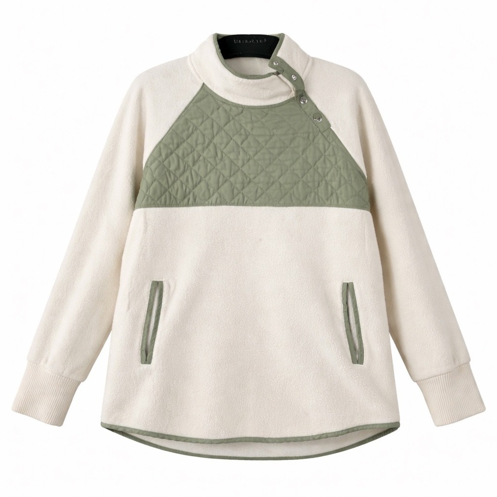 Kyodan Outdoor Womens XL Fleece Pullover Quilted Snap Neck Cream Green CA17791